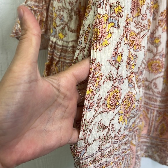 Free People - Moonlight Dance Floral V Neck Boho 3/4 Sleeve Blouse Size Small - Picture 10 of 12